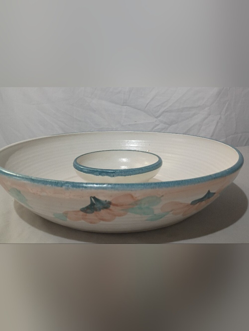 Vintage Pottery Chip And Dip Stoneware Bowl